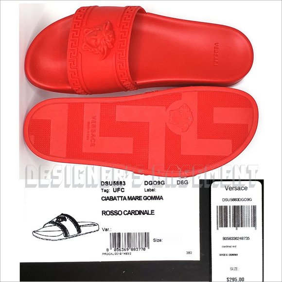VERSACE men 40EU - 7US CARDINAL red Rubber Medusa head FLIP-FLOP slide sandals - Picture 6 of 8